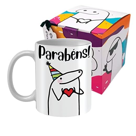 Caneca De Aniversario Flork Meme 325 Ml De Porcelana Com Caixinha