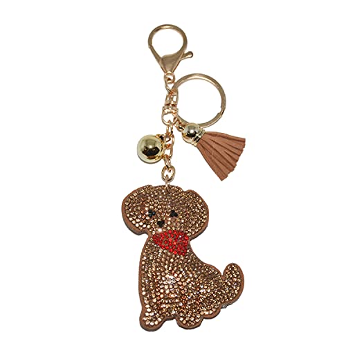 Popfizzy Brown Dog Keychain for Dog Lovers, Rhinestone Puppy Purse Charms for Women and Girls, Backpack Key Fob, Dog Gifts