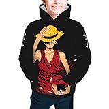 Unisex Anime Hoodie For Kids Boys Girls Youth Pullover Hooded Sweatshirts Jackets Novelty Long Sleeve Hoodie With Pocket (Straw-Hat-luffy, Medium)