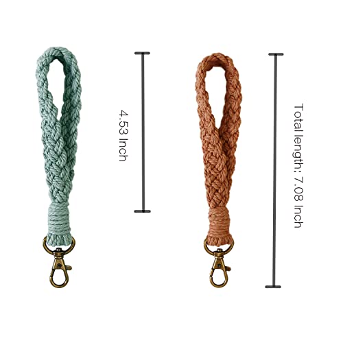 2 Pcs Boho Macrame Keychain Bracelet Handmade Wristlet Keychain Keyring Holder Wrist Lanyard For Women(2) #TOP4