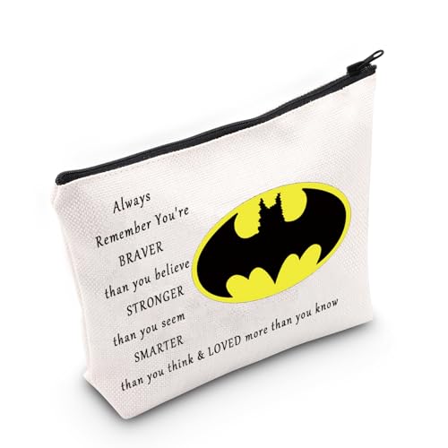 LEVLO Bat Movie Cosmetic Make Up Bag Bat Classic Logo Gift You are Braver Stronger Smarter Than You Think Makeup Zipper Pouch Bag for Women Girls, Bat Bag,
