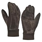 Harssidanzar Mens Winter Gloves Thermal Wool Fleece Lined Suede Gloves SM045US,Brown,Size S