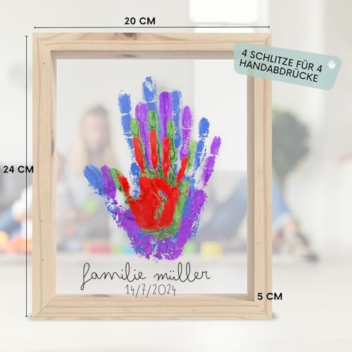 HuBorns - Fußabdruck Baby Set und für die Ganze Familie mit Platz für 4 Familienmitglieder, Rahmen zum Malen Handabdruck Baby, Handabdruck Set Familie, Ideal als Baby Geschenk
