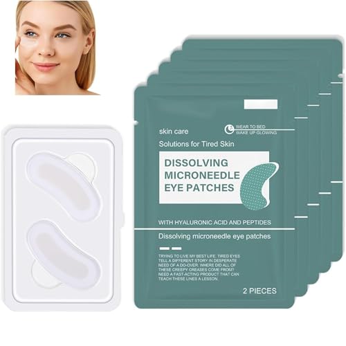 10PCS Dissolving Microneedle Eye Patches Nano Microneedle Patches Under Eye Patches for Dark Circles Puffy Eyes Hydrating Gel Eyes Mask with Hyaluronic Acid Fine Line & Puffy Eyes