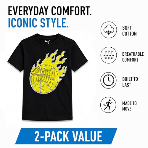 Image of PUMA Boys T-Shirts Athletic Crewneck Short Sleeve Tees (Sizes S-XL) | Soft Breathable Cotton Blend, Comfortable Casual Fit, Great for School, Play & Everyday Wear