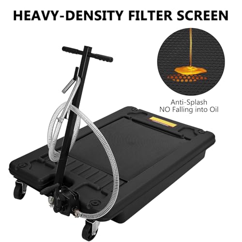 Image of GarveeTech 18 gal Oil Drain Pan, Low Profile Oil Drain Pan with Pump, Oil Change Pan with T Foldable Hand and Wheels, 8 ft Hose Oil Drain Cart for Car, SUV, Trucks