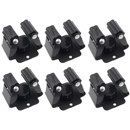 Caishun 6PCS Broom Holder Wall Mount 50mm Dustpan Gardening Tools Mop Clip Broom Holder Wall Mount for Garage Garden Shed Storage System Laundry Home Kitchen Organizer Black