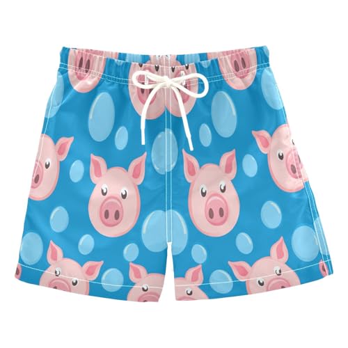 Jucciaco Boys Beach Board Shorts Pig Cute Graphic Blue Quick Dry Swim Trunk Swimwear for Kids