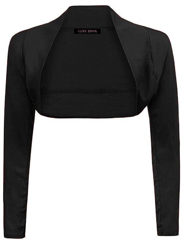 LUXE DIVAWomens Plain Long Sleeve Bolero Shrug Crop Top Ladies Cropped Cardigan Tops UK 8-26