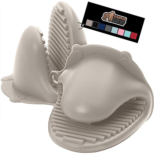 Gorilla Grip Heat And Slip Resistant Silicone Mini Potholders Mitts, Oven Mitt Gloves, Bpa-Free, Textured Design, Better Grip, Hot Plate Holder, Kitchen Finger Grips, Cooking, Waterproof 2 Set, Almond #TOP2