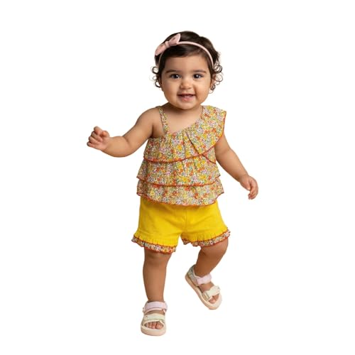 Image of Nautinati Girls top and shorts set(NNIGCS00266-9-12M Yellow 9-12M)