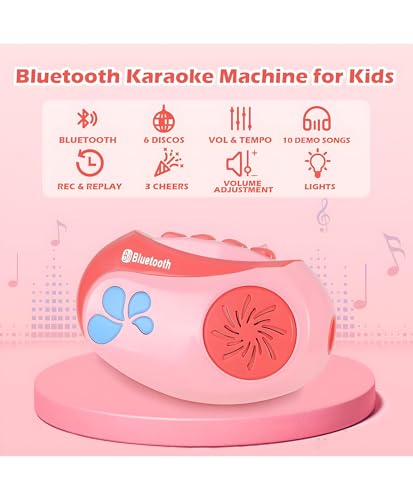 Image of Kids Bluetooth Karaoke Machine with Microphone | Portable Singing Machine with Speaker Voice Changer Magic Sound Modes Rhythms Songs | Musical Instrument Toy for Boys Girls (Pink)