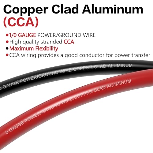 Image of 0 Gauge Wire 40FT (20Ft Black+20Ft Red) Copper Clad Aluminum(CCA),0 Gauge Battery Cable Wire,20pcs Lugs Terminal Connectors,20PCS Heat Shrink Tubing for Primary Wiring,Winch Wiring,Inverter Cables