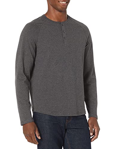 Amazon Essentials Herren Henley-Shirt mit langen Ärmeln und normaler Passform (erhältlich in Übergrößen), Dunkelgrau Meliert, XL