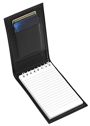 dampk black leather notepad holder for 3x5 memo pads refillable pocket notebook with wallet for law enforcement investigator security officer gifts edc case includes small flip pocket note pad