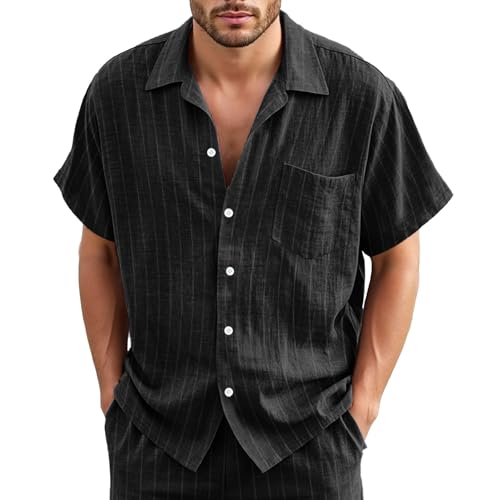 Camisas Hombre Lino Casual Men's Casual Shirt For Spring and Summer Comfortable Fit Solid and Striped Design Perfect For Everyday Wear Pairs Well with Shorts