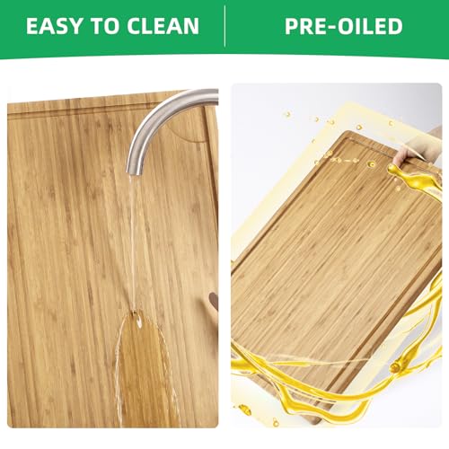 Tabla de Cortar Grande de Bambú GarveeHome de 24 x 18 pulgadas, con Asas y Ranura para Jugos, Reversible para Carnes y Tabla de Quesos y Charcutería miniatura 5
