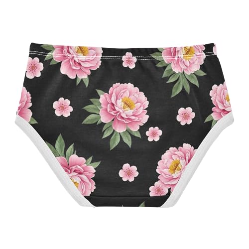 Artistic Girls Underwear Toddler 2t Cotton Panties Little Girl Pink Floral Peony Flowers Black Briefs Kids Undies2