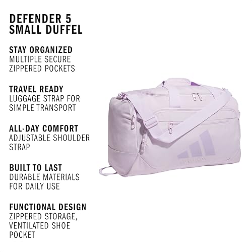 Image of adidas Defender 5 Duffel Bag for Sports, Gym and Travel, Ice Lavender /Powder Plum Purple, OSFA