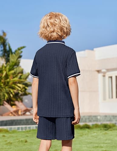 Image of Arshiner Boys 2 Piece Outfits Button Polo Shirt & Elastic Shorts 4-13 Years