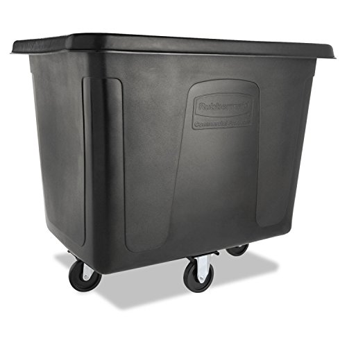 Rubbermaid Commercial Products Cube Basket Truck with Wheels/Casters, 500 lbs Capacity, Rectangular, Black, For Laundry/Waste/Trash/Heavy Materials