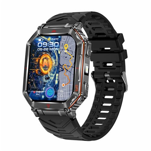 JUSUTEK 2025 新登場 アウトドアスマートウォッチ内蔵GPS測位 Bluetooth通話 2.01インチ金属軍用規格腕時計 羅針盤 気圧計 高度計 電卓 smart watch 100+運動モード IP68防水 女性機能 男女兼用 ミニゲーム 音