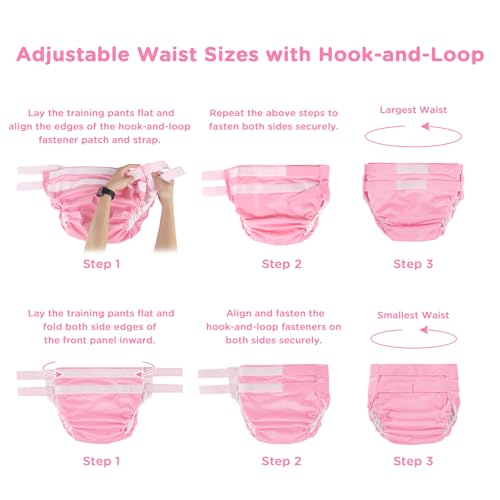 Image of Littleforbig Soft Underwear Comfortable Washable Adjustable Reusable Waterproof Hook-and-Loop Adult Training Pants Pink M