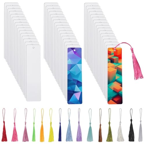 Zhemessy 50 Marcapáginas de Sublimación en con Transferencia de, Marcapáginas de Metal de Aluminio A Granel, Marcapáginas DIY con Agujero y Colorida