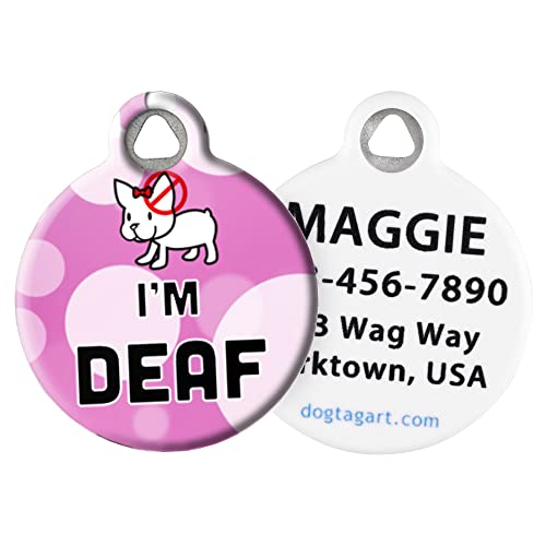 Dog Tag Art I'm Deaf Medical Alert Personalized Pet ID Tag for Dogs, Silent Polymer Coated Stainless Steel Nametag with Customized Identification Information - Small .875