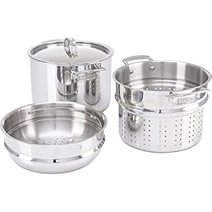 Viking Culinary 3-Ply Stainless Steel Pasta Pot, 8 Quart, Includes Pasta & Steamer Insert, Dishwasher, Oven Safe, Works on All Cooktops including Induction
