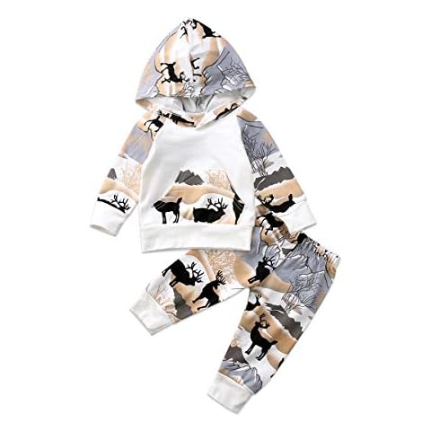 CIYCUIT Baby Boy Deer Outfit Toddler Infant Fall Winter Clothes Hoodie Pants Set 0-6 Months Cover