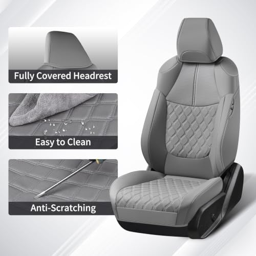 Image of Huidasource Custom Fit RAV4 (Gas Only) Front Seat Covers, Gray Waterproof Faux Leather Full-Coverage for 2019-2024 Toyota RAV4 LE /XLE & XLE Premium /Limited (Does Not Fit Adventure and TRD Off-Road)