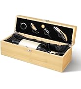 Wooden Wine Gift Box with Wine Accessories Set, Single Wine Bottle Presentation Case with Corkscr...