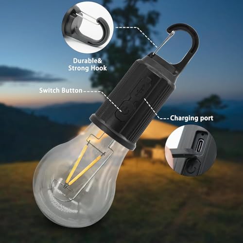 Image of WELLUCK Rechargeable Camping Hanging Bulb, Waterproof LED Tent Light with USB Cable, 3 Modes Hanging Camping Lantern, Hanging Lamp for Hiking, Emergency, Household (Multi, Medium)