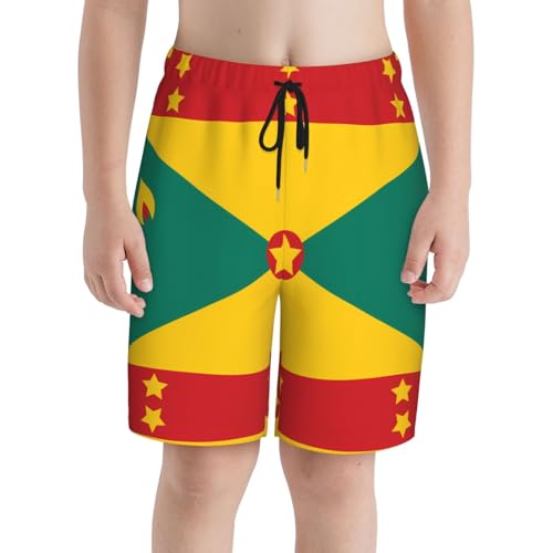 Flag of Grenada Youth Beach Pants, Soft and Breathable, with Drawstring Waist, Suitable for Sports and Leisure.3