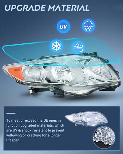 Image of Nilight Headlight Assembly Compatible with 2009 2010 Toyota Corolla XLE /LE /Base Replacement Headlamp Chrome Housing Amber Reflector Driver and Passenger Side(Not fit S or XRS Trim)