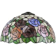 16 Inch Rose Lamp Shade Replacement Only Tiffany Stained Glass Lamp Chimney, Vintage Handmade Red Orange Pink Blue Flower Light Cover Accessories for Table Lamp Floor Lamp Pendant Light
