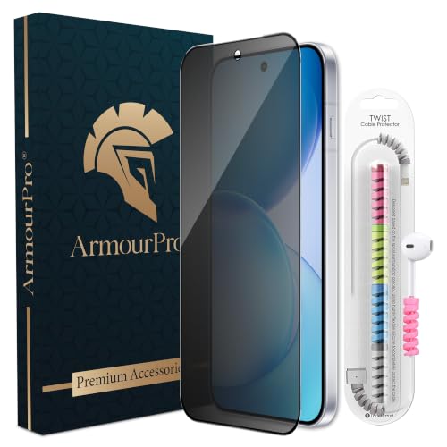 Image of ArmourPro Privacy Tempered Glass for Oppo Reno 16, Anti Spy Anti Peeping Screen Protector, Edge-to-Edge Full Coverage, 9H Hardness with Cable Protector | Black