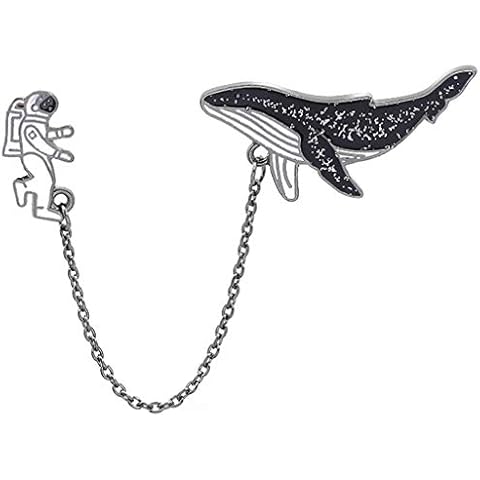 WEILYDF Cartoon Enamel Brooch Pin Cute Astronaut Whale Collar Lapel Pin Badge with Chains for Patches Clothes/Bags/Backpacks/Jackets Cover
