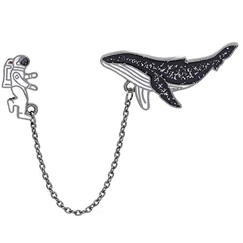 WEILYDF Cartoon Enamel Brooch Pin Cute Astronaut Whale Collar Lapel Pin Badge with Chains for Patches Clothes/Bags/Backpacks/Jackets