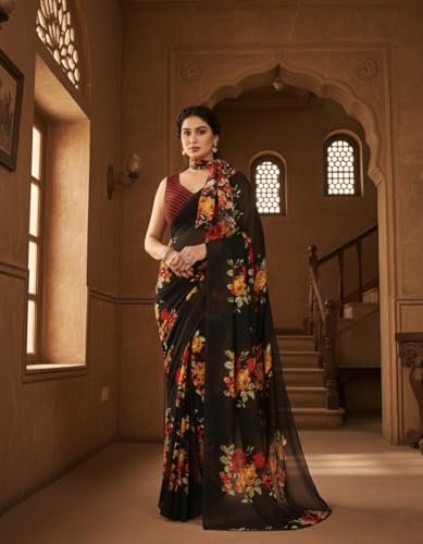 Image of Yashika Women's Georgette Printed Saree with Blouse Piece for Traditional Ethinic Wear Sari