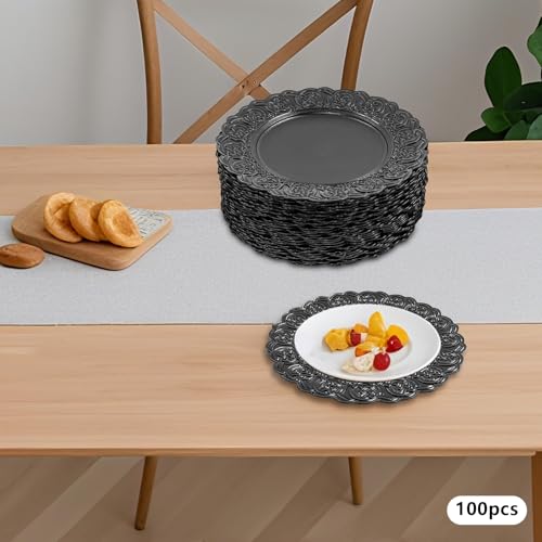 Platos cargadores redondos set 100 piezas negro miniatura 4