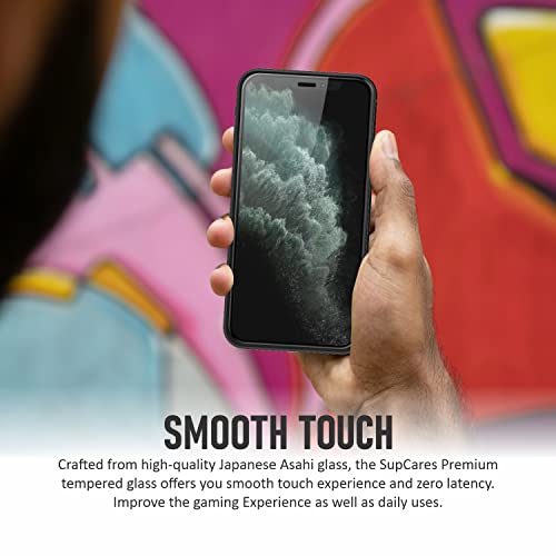 Image of SupCares Privacy Tempered Glass for iPhone 11 Pro, iPhone X and Xs (5.8 Inch) With Installation Kit | Military-Grade Gorilla Screen Protector | Edge to Edge Coverage | Black