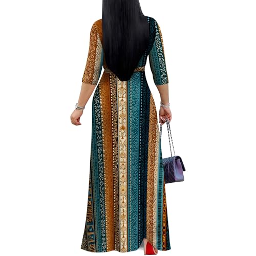 Image of Women Plus Size 3 /4 Sleeve V Neck Maxi Dress with Pockets | Soft fabric relaxed fit three quarter sleeve v neck with pockets for party and daily wear