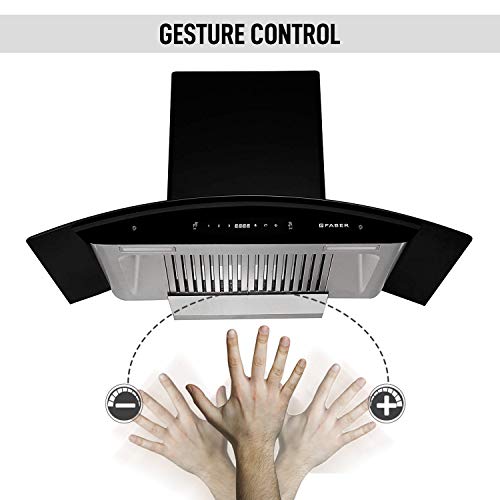 Image of Faber 90 cm 1500 m /hr Auto-Clean curved glass Kitchen Chimney (HOOD PRIMUS PLUS ENERGY TC SC HC BK-N 90, 2 Baffle Filters, Touch Control, Black)