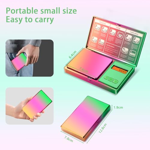 UNIWEIGH Digital Pocket Scale 300g/0.01g(10.58 oz x 0.001 oz),Rainbow Mini Scale for Food Ounces and Grams,Iridescent Plating Small Jewelry Gram Scale, Tare for Jewelry, Medicine, Coffee,Herbs,Coins