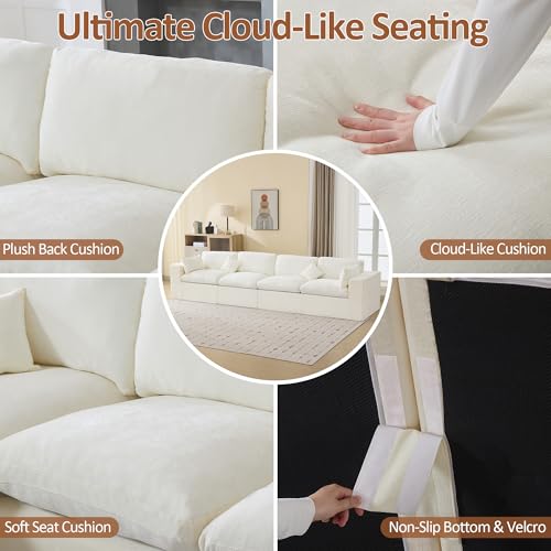 Image of 146''Cloud Boneless Sectional Couch, Modular Sectional Sofa Deep Seat, Oversized Upholstered Convertible Comfy 4 Seater Chenille Memory Foam Sofa Couches for Living Room, Beige