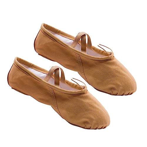 Healifty 1 Pair Flats Canvas Dance Shoes Non Slip Dancing Shoes Ballet Pilates Shoes Shoes Girls Ballet Flats Girls Slippers Ballet Dance Shoes Elastic Exercise Shoes Girl Child Brown