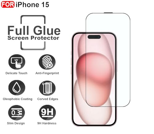 Image of Premium Tempered Glass Screen Guard Compatible With iPhone 15 (6.1 Inch) | 9H Hardness | Edge to Edge Protection | Anti Scratch | Bubble Free Installation | HD Clear
