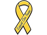 JR Studio 3x6 inch Yellow Support Our Troops Ribbon Shaped Sticker - US Army Vinyl Decal Car Bumper Sticker